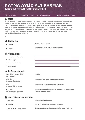 Matematik Öğretmeni Cv Örnekleri cv indir